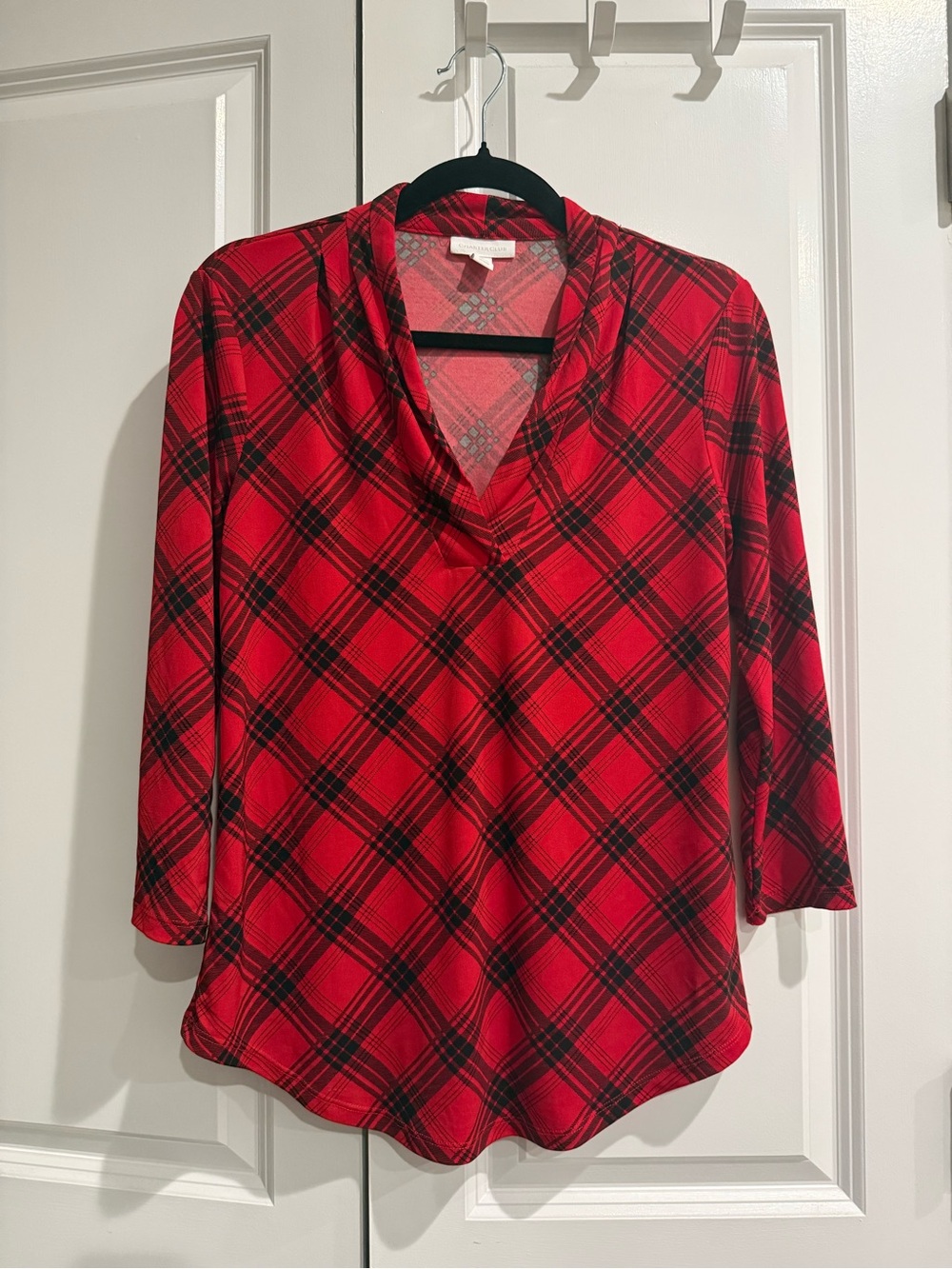 Charter Club Red Plaid V-neck 3/4 Sleeve